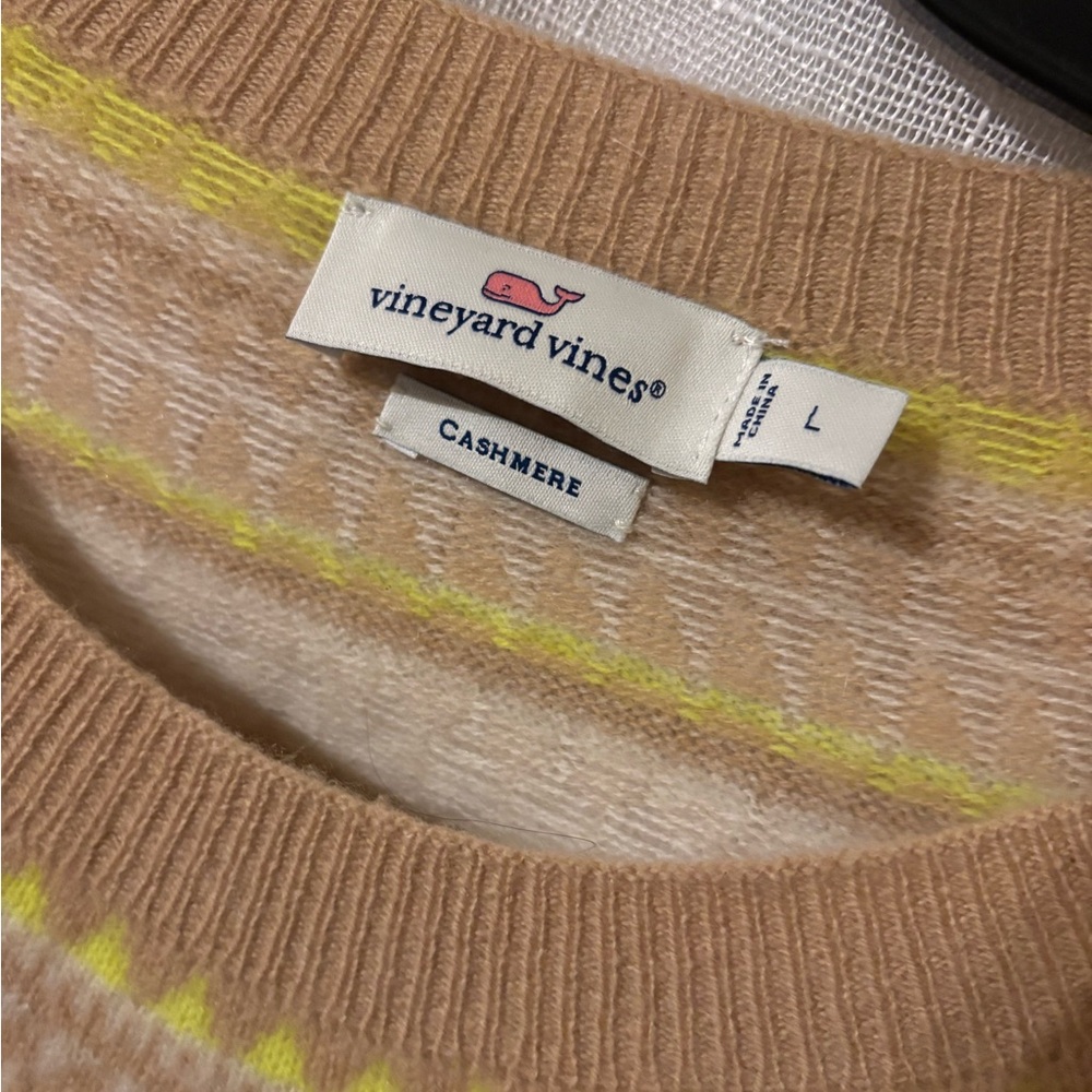 Vineyard Vines Cashmere Sweater - Tan with Yellow Accents